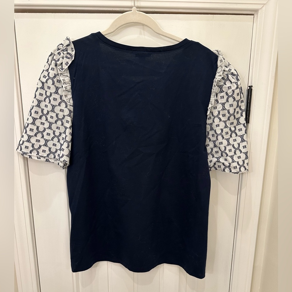 Ann Taylor Factory Mixed Media Navy Top M - Picture 6 of 6